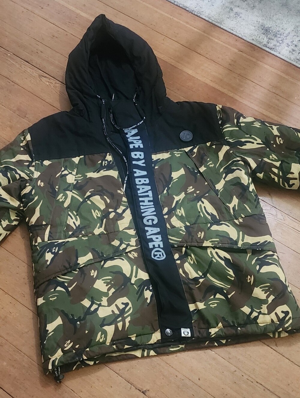 Mens XL AAPE By A Bathing Ape 1st Camo Down Puffer Coat Green Camo ASW2002A